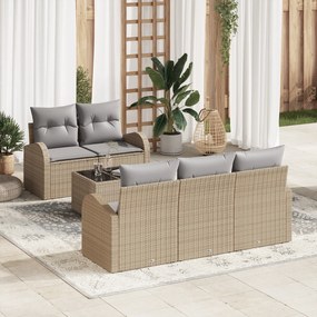 Conjunto de Sofás de Jardim de 6 Peças com Almofadas Bege Rattan Polié
