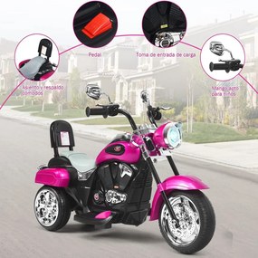 Motocicleta estilo chopper para crianças,  movida a bateria 6v com música Roxa