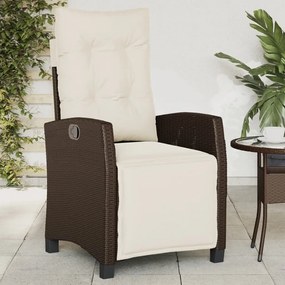 vidaXL Cadeira jardim reclinável c/ apoio para os pés vime PE castanho