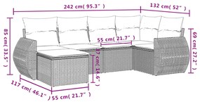 6 pcs conjunto sofás de jardim c/ almofadões vime PE preto
