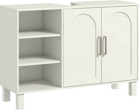 HOMCOM Móvel para Lavatório Suspenso Móvel para Casa de Banho Moderno com 2 Portas e Prateleiras Ajustáveis 90x30x63 cm Creme | Aosom Portugal