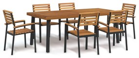 vidaXL Conj. jantar p/ jardim 7 pcs madeira de acácia maciça e metal