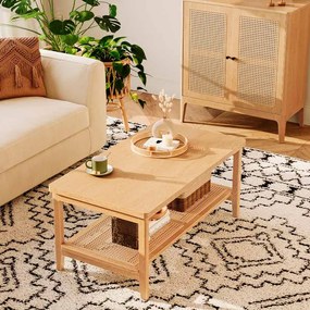 Mesa de centro de 2 níveis com espaço de arrumação estilo Boho 55 x 100 x 45 cm Carvalho bege