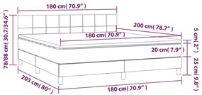 Cama box spring c/ colchão e LED 180x200 cm tecido cinza-claro