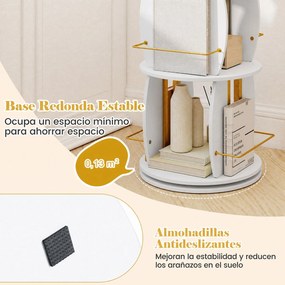 Estante Giratória para Livros de 4 Níveis, 40 x 40 x 128,5 cm, Rotação de 360°, Branco
