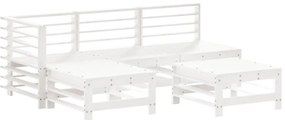 5pcs conjunto lounge jardim c/ almofadões madeira maciça branco
