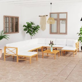 vidaXL 11 pcs conj. lounge jardim c/ almofadões cor creme teca maciça