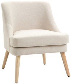 HOMCOM Poltrona Escandinava Poltrona Confortável para Sala Poltrona para Quarto Pés em Madeira Maciça Revestimento Tecido Linho Bege | Aosom Portugal