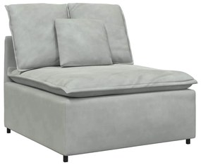 Sofá modular com pufes e almofadas veludo cinzento-claro