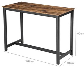 Mesa de bar de design industrial 120 x 60 x 90 cm Castanho vintage