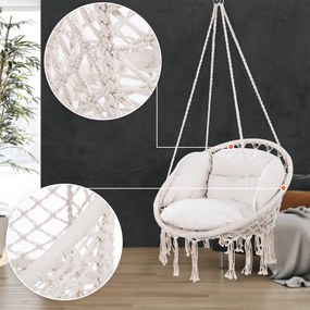 Cadeira suspensa 80x60x140cm redonda com almofadas creme