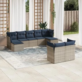 vidaXL 9 pcs conjunto sofás p/ jardim c/ almofadões vime PE cinzento