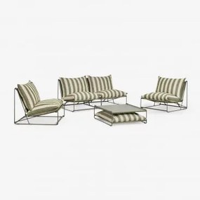 Conjunto De Jardim Com Sofá Modular De 2 Peças, 2 Poltronas E Mesa Auxiliar Conversível Amaro Tapioca Beige - Verde Azeitona Profundo - Sklum