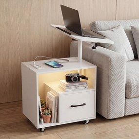 Conjunto de 2 Mesas de Cabeceira Ajustáveis, 60 x 40 x 74 cm, com Luz LED, Branco