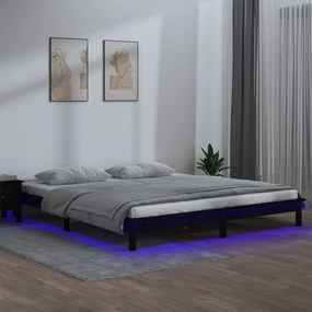 Estrutura de cama com luzes LEDs 120x200cm madeira maciça preto