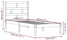 Estrutura cama pequena solteiro 75x190 cm madeira maciça preto