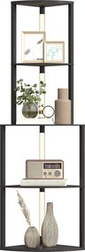 Candeeiro de pé para sala de estar, com prateleiras de canto de 4 níveis, intensidade de luz regulável, 55,5 x 39,5 x 163 cm, preto