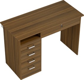 HOMCOM Mesa de Computador com 5 Gavetas, 110 x 50 cm, Mesa com Arrumação, Prateleira Aberta, Gaveta com Fechadura, Nogueira | Aosom Portugal