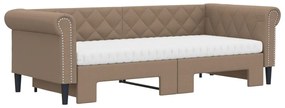 Sofá-cama com gavetão e colchões 90x200cm artificial cappuccino