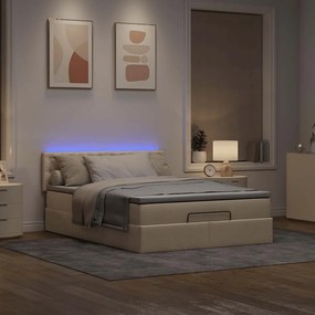 Cama Otomana com Colchão &amp; LEDs Creme 140x200 cm Tecido