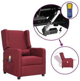 vidaXL Poltrona elevatória de massagens tecido vermelho tinto
