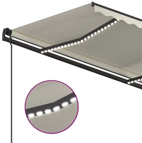 Toldo automático c/ LED e sensor de vento 4,5x3,5 m cor creme