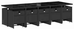 15 pcs conjunto de jantar p/jardim com almofadões vime PE preto