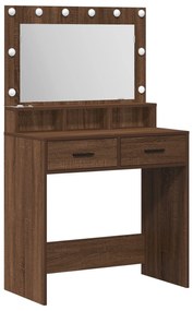 Mesa de maquilhagem vidaXL com luzes LED em Castanho Carvalho, 79x41x1