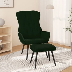 vidaXL Cadeira de descanso com banco p/ pés veludo verde-escuro
