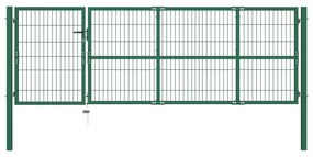 vidaXL Portão de jardim com postes 350x100 cm aço verde.