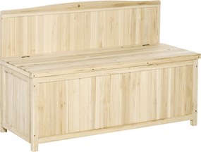 Outsunny Banco de Jardim de Madeira com Baú de Armazenamento e Encosto Carga 250 kg para Pátio Terraço Varanda 115x45x75 cm Natural | Aosom Portugal