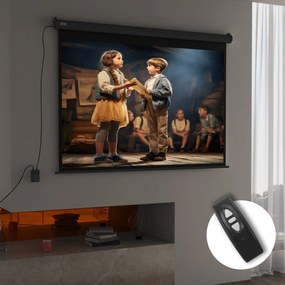 Ecrã de videoprojetor 191 x 8 x 130 cm motorizado e elétrico de 84 polegadas, 4:3, 4K HD, painel de controlo e comando à distância