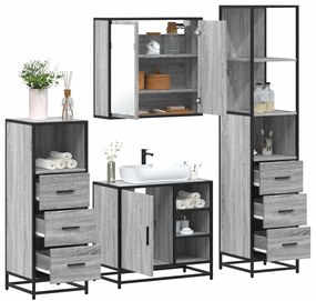 4 pcs Conjunto móveis casa de banho madeira proc. cinza sonoma
