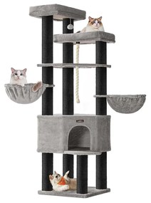 Arranhador para gatos com vários andares 55 x 55 x 186,7 cm Cinzento + Preto