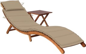 Espreguiçadeira de jardim com mesa e almofadão acácia maciça