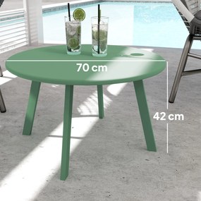 Mesa de centro redonda pequena, mesa auxiliar com patins antiderrapantes, estrutura em metal, Ø 70 x 42 cm, verde