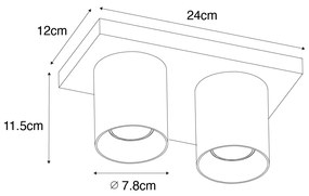 Spot de teto moderno preto com 2 luzes dourado - Tubo Moderno