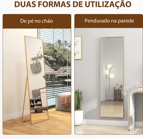 Espelho de Pé Espelho de Corpo Inteiro de Liga de Alumínio com 2 Formas de Utilização 50x161,5x2 cm Dourado