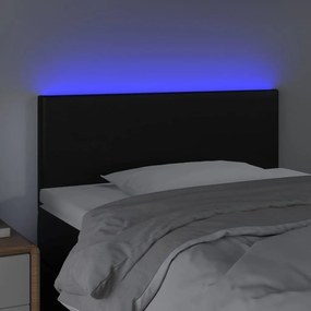 Cabeceira de cama c/ LED couro artificial 100x5x78/88 cm preto