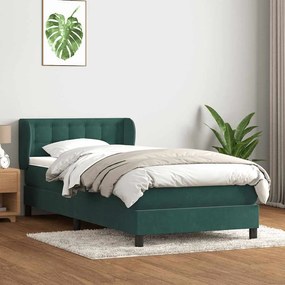 Cama com molas/colchão verde-escuro 80x210 cm veludo