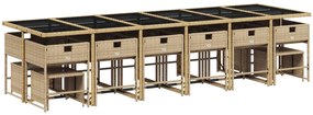 17 pcs conjunto de jantar p/ jardim c/ almofadões vime PE bege