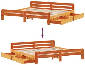 Cama sem colchão 200x200 cm pinho maciço castanho-mel