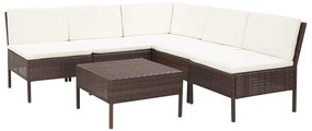 Conjunto lounge jardim c/ almofadões 6 pcs vime PE castanho