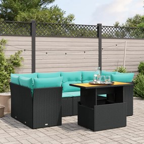 vidaXL 7 pcs conjunto de sofás p/ jardim c/ almofadões vime PE preto