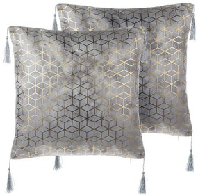 Conjunto de 2 almofadas decorativas com padrão geométrico 45 x 45 cm prateada CAMELLIA Beliani
