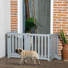 Barreira de segurança dobrável para cães  205 x 60 cm, de madeira, de dupla face, com 4 painéis e porta, pés de apoio, 205 x 60 cm, cinzenta