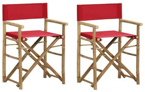 Cadeiras de realizador dobráveis 2 pcs bambu e tecido vermelho
