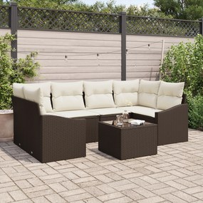 Conjunto de Jantar de Jardim de 7 Peças com Almofadas Castanho Polirat