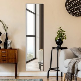 Espelho retangular 160x40cm em pé ou espelho de parede com moldura de liga de alumínio de vidro inquebrável para corredor do quarto Prateado