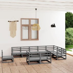 10 pcs conjunto lounge de jardim pinho sólido cinzento